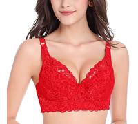 YCBMINGCAN Damen Sexy Spitze geraffte BH-Träger Brustkörbchen-Unterwäsche (kein Bügel) Damen Sexy Dessous Bralette Keine Ränder Yoga-BH Atmungsaktives Sport-Bustier (Red, 85B)