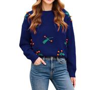 YCBMINGCAN Divertente maglione natalizio con motivo norvegese, Ugly Christmas Sweater da donna con renna, maglia per l'inverno, top festivo come regalo, Blu marino, XL