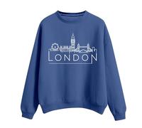YCBMINGCAN Felpa da donna oversize, a maniche lunghe, con cappuccio, con scollo rotondo e stampa londra, per donna, maglione invernale da uomo, Blu, L