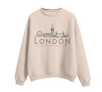 YCBMINGCAN Felpa da donna oversize, a maniche lunghe, con cappuccio, con scollo rotondo e stampa londra, per donna, maglione invernale da uomo, beige., XL