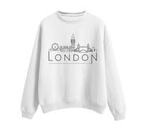 YCBMINGCAN Felpa da donna oversize, a maniche lunghe, con cappuccio, con scollo rotondo e stampa londra, per donna, maglione invernale da uomo, bianco, XL
