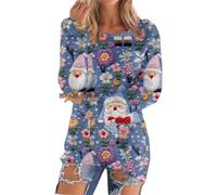 YCBMINGCAN Felpa termica da donna, foderata con motivo natalizio, stampa 3D, effetto maglia, maglione tagliato a tunica, casual, per il tempo libero e l'Avvento, Blu, 3XL