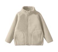 YCBMINGCAN Giacca in pile per bambini, unisex, per ragazzi e ragazze, calda giacca per le mezze stagioni con colletto alto e morbida fodera in pile Teddy, leggera, per autunno e inverno, beige., 5-6