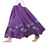 YCBMINGCAN Gonna estiva da donna lunga con motivo, maxi gonna in cotone e lino con ampia vestibilità, vita alta, linea ad A, gonna da spiaggia, gonna per le vacanze in stile vintage., #6-viola, S