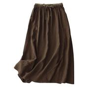 YCBMINGCAN Gonna lunga da donna in lino ricamata, maxi gonna vintage in design patchwork con elastico, gonna da spiaggia boho a oscillazione per l'estate, look casual., caffè, L