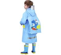 YCBMINGCAN Impermeabile per bambini con spazio zaino nascosto, impermeabile per ragazzi con motivo dinosauro e cappuccio, poncho antipioggia con grande finestra, #01 blu, 3-4 Jahre