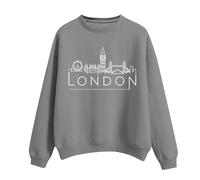 YCBMINGCAN Maglia a maniche lunghe da donna con cappuccio stampato con scollo rotondo e stampa Londra per donna maglione collo alto, grigio., XXL