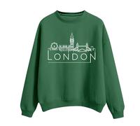 YCBMINGCAN Maglia a maniche lunghe da donna con cappuccio stampato con scollo rotondo e stampa Londra per donna maglione collo alto, verde, XL