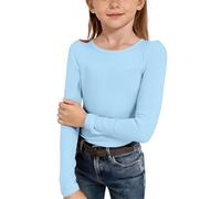 YCBMINGCAN Maglietta a maniche lunghe in cotone per bambini, a coste, a maniche lunghe, in tinta unita, elasticizzata, girocollo, per carnevale, asilo, scuola, primavera, #2-azzurro, 5-6 Anni