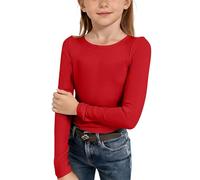 YCBMINGCAN Maglietta a maniche lunghe in cotone per bambini, a coste, a maniche lunghe, in tinta unita, elasticizzata, girocollo, per carnevale, asilo, scuola, primavera, # 1 rosso, 9-10 Anni