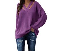 YCBMINGCAN Maglione da donna con scollo a V, oversize, maglione autunnale, sexy, a maniche lunghe, maglione invernale elegante, Lilla, L