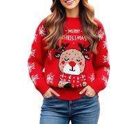 YCBMINGCAN Maglione natalizio da donna con motivo norvegese, classico Ugly Christmas Sweater, maglione per autunno e inverno, top festivo come regalo, Colore: rosso, S