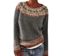 YCBMINGCAN Maglione norvegese da donna, maglione invernale da donna, a maniche lunghe, in cashmere, con scollo rotondo, oversize, maglione natalizio, elegante a righe, GREY-F., L