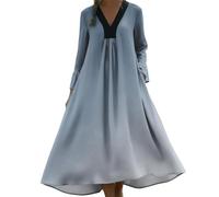 YCBMINGCAN Maxi abito da donna a maniche lunghe, con gradiente, lungo, con scollo a V, per il tempo libero, linea ad A, per le mezze stagioni, casual, maxi abito leggero, per le vacanze, tutti i