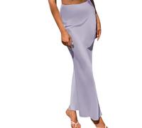 YCBMINGCAN Maxi gonna da donna in raso, elegante gonna a vita alta per matrimoni, cocktail party e moda da sera, gonna lunga per feste per momenti di festa., Lilla, M