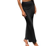 YCBMINGCAN Maxi gonna da donna in raso, elegante gonna a vita alta per matrimoni, cocktail party e moda da sera, gonna lunga per feste per momenti di festa., Nero , M