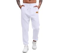 YCBMINGCAN Pantaloni da jogging da uomo, con polsini, comodi pantaloni da allenamento in cotone per fitness e palestra, pantaloni sportivi casual con tasche per lo sport e il tempo libero, bianco, M