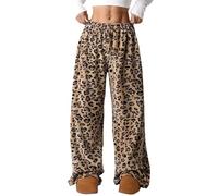 YCBMINGCAN Pantaloni da notte da donna soffici con motivo leopardato, pantaloni da pigiama a gamba larga per l'inverno, pantaloni da lounge accoglienti e larghi, pantaloni per il tempo libero con