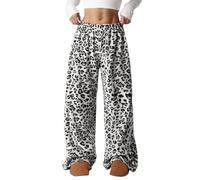 YCBMINGCAN Pantaloni da notte da donna soffici con motivo leopardato, pantaloni da pigiama a gamba larga per l'inverno, pantaloni da lounge accoglienti e larghi, pantaloni per il tempo libero con