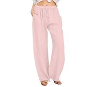 YCBMINGCAN Pantaloni in lino, da donna, estivi, bassi, estivi, da spiaggia, in tessuto boho, per il tempo libero, le vacanze, la spiaggia, i pantaloni lunghi con tasche, #3 rosa, M