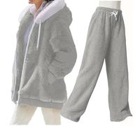 YCBMINGCAN Pigiama da donna invernale soffice, set 2 pezzi con felpa con cappuccio e pantaloni, caldo pigiama in pile effetto teddy a due pezzi, comodo pigiama per il tempo libero a gamba larga