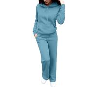 YCBMINGCAN Tuta da jogging da donna con cappuccio e pantaloni a gamba larga, casual, in due pezzi come tuta da allenamento, moderno set per autunno e inverno, Azzurro, M