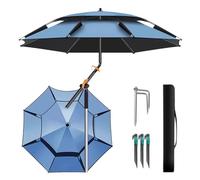YCBTPS Ombrellone da Pesca Antivento All'aperto, Ombrellone da Spiaggia Pieghevole, Parasole da Giardino con Punta Inclinata, Doppio Telo Ventilato(Blue,2.6m/8.5ft)