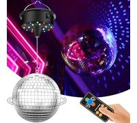YCCOKJJ Sfera da discoteca con motore aggiornato, motore girevole regolabile 5/8/10/15 giri/min, con sfera a specchio argentata da 15,2 cm e 4 luci colorate, 18 perline LED, cavo di alimentazione
