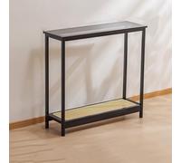 YCCYHQ Console Ingresso Stretta in Bambù, Tavolo Stretto con Rattan e Vetro, Consolle Ingresso Moderno Sottile per Divano per Corridoio, Soggiorno e Camera da Letto(Black,100cm/39.4in)
