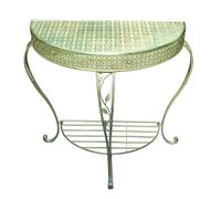 YCCYHQ Consolle in Ferro Battuto a 2 Livelli, Supporto per Piante da Terrazzo, Piccola Console Ingresso, Forma a Mezza Luna per Terrazza, Adatta per Giardino(Green)