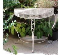 YCCYHQ Consolle in Ferro Battuto a 2 Livelli, Supporto per Piante da Terrazzo, Piccola Console Ingresso, Forma a Mezza Luna per Terrazza, Adatta per Giardino(White)