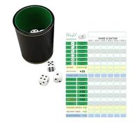 YceLon 1 set da gioco Kniffel, in pelle PU, con 5 dadi e blocco a sfera, ideale per giochi di famiglia e intrattenimento in bar, 9 x 7,5 x 6 cm