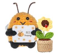 YceLon 2 pezzi Bee Happy Set, regalo e vaso di girasoli, animali di peluche all'uncinetto a mano, per soggiorno e ufficio, amici e familiari