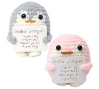 YceLon 2 pezzi regalo pinguino positivo con biglietto, 7,5 cm, mini pinguino regalo per amici, regali positivi per malati di cancro, piccoli pinguini giocattolo portafortuna, 1 grigio e 1 rosa