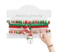 ycezw Braccialetti di Natale per le donne, braccialetti in perle per le donne, 4 braccialetti per gioielli carini di Natale, set di braccialetti elastici, ciondoli per vacanze, braccialetti di