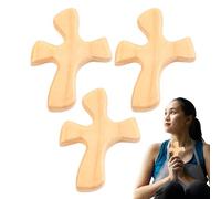 ycezw Croce tascabile in legno, croce in legno, crocifisso tascabile per pregare - Set di 3 crocifisso a mano, croce di supporto portatile, croce a mano per pregare