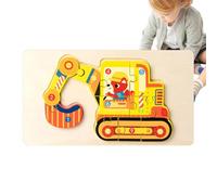 ycezw Escavatore Puzzle in legno, Puzzle di camion dei pompieri,Cartone animato per bambini Puzzle di veicoli - per l'apprendimento portatile, Forniture per l'istruzione precoce