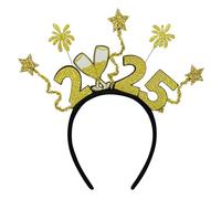 ycezw Fascia per capelli 2025, Copricapo 2025 - Fasce per capelli con fuochi d'artificio con stelle dorate glitterate, per costumi da copricapo da festival, per acconciature per