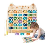 ycezw Gioco di per bambini, Giocattoli da per bambini - gioco di in legno a forma di gatto - Set di cattura di pesci con numeri e lettere, 2 poli, giocattoli motrici sottili