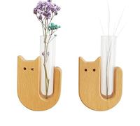 ycezw Magnete per gatti, vaso floreale magnetico provetta, vaso decorativo in legno con tubo di vetro supporto per piante per bambini adulti cucina casa ufficio
