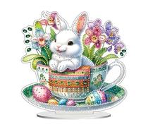 ycezw Peinture Artistique De Pierres Précieuses De Lapin, Kit Peinture Pierres Précieuses De Lapin | Kit Di Peinture D'art Artisanal De Lapin D'oeuf De Pâques - Ornements De Bureau Double Face