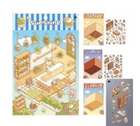 ycezw Set di adesivi in miniatura a casa, effetto 3D, 4 pezzi, per alleviare lo stress, decorazione del paesaggio dei cartoni animati, per appunti, scrapbook e biglietti di auguri per ragazzi e adulti