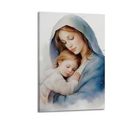 YCGYMX Poster cristiano, dipinto ad acquerello con Madonna che tiene il bambino, pittura decorativa su tela, poster decorativo da parete per camera da letto, immagini artistiche, stampe moderne e