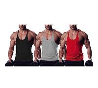 Ychnaim Canottiere da Uomo Muscle Gym Stringer per Allenamento Bodybuilding Sport Vest Racerback Cotton Color Nero+Grigio+Rosso Size L