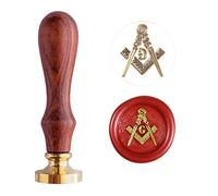 Ychostamp Sigillo in cera massonico quadrato e bussola, diametro 2,5 cm, ottone massiccio con manico