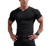 YCHSXAIZ Magliette atletiche in Rete da Uomo con Scollo a V Diviso per Bodybuilding in Palestra Color Black Size L