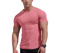 YCHSXAIZ Magliette atletiche in Rete da Uomo con Scollo a V Diviso per Bodybuilding in Palestra Color Pink Size L