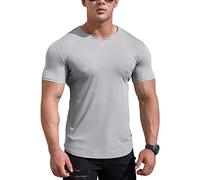 YCHSXAIZ Magliette atletiche in Rete da Uomo con Scollo a V Diviso per Bodybuilding in Palestra Color Gray Size L