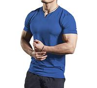 YCHSXAIZ Magliette atletiche in Rete da Uomo con Scollo a V Diviso per Bodybuilding in Palestra Color Blue Size S