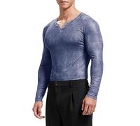 YCHSXAIZ T-Shirt a Maniche Lunghe del Collo a V Floreale degli Uomini con Liscio e Vedere Attraverso Il Tessuto per la Vacanza Beach Club Wear Color Blu Size L